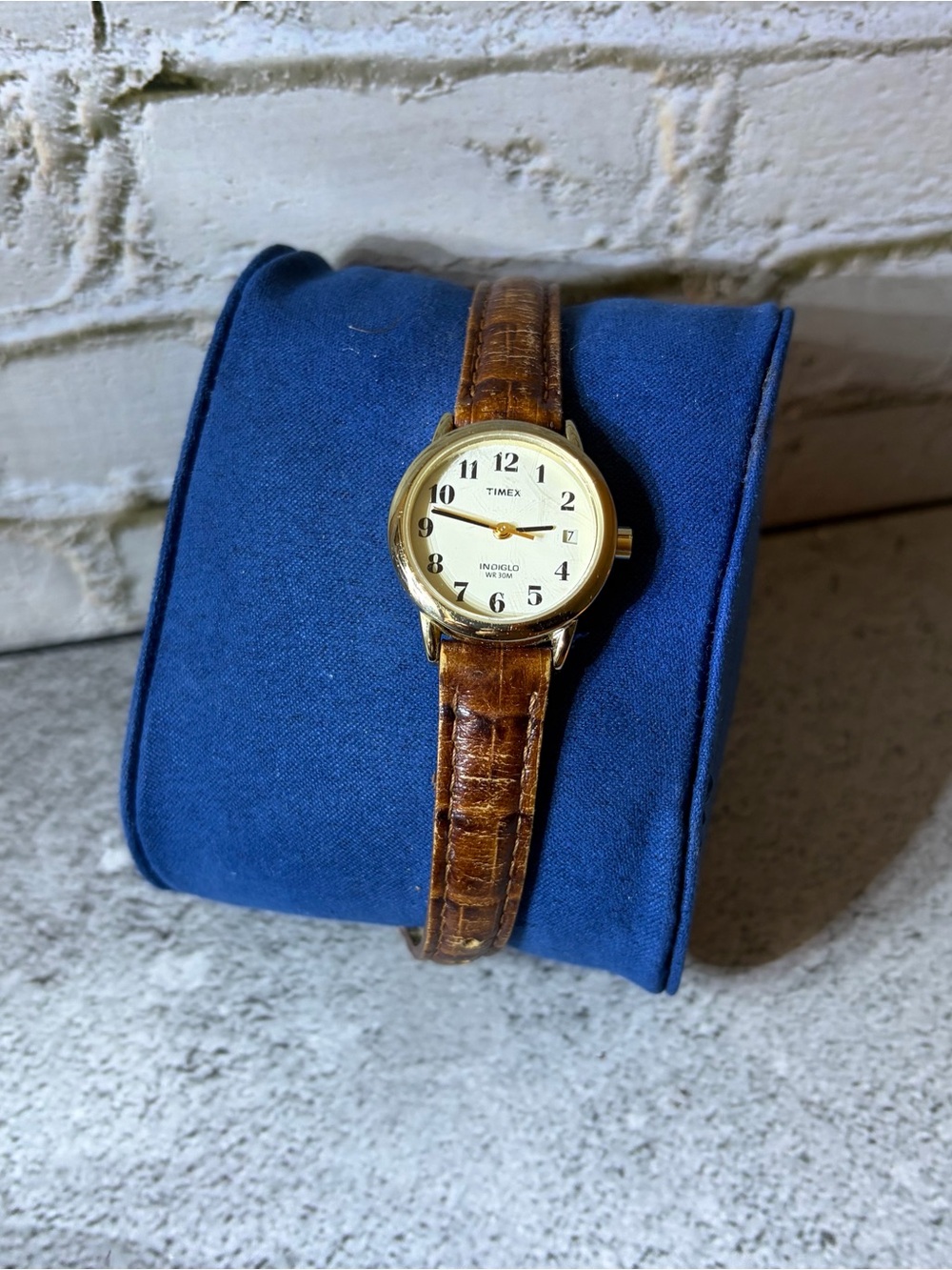 Timex Women’s Gold Tone Quartz Indiglo Date Watch Brown Leather 25mm New Battery
